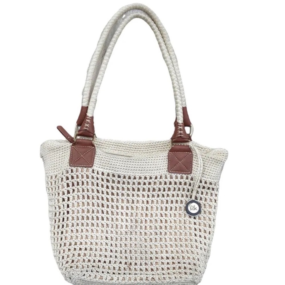 The Sak Vintage Y2K Cambria Crochet Beige Boho Knit Women's Shoulder Bag Purse